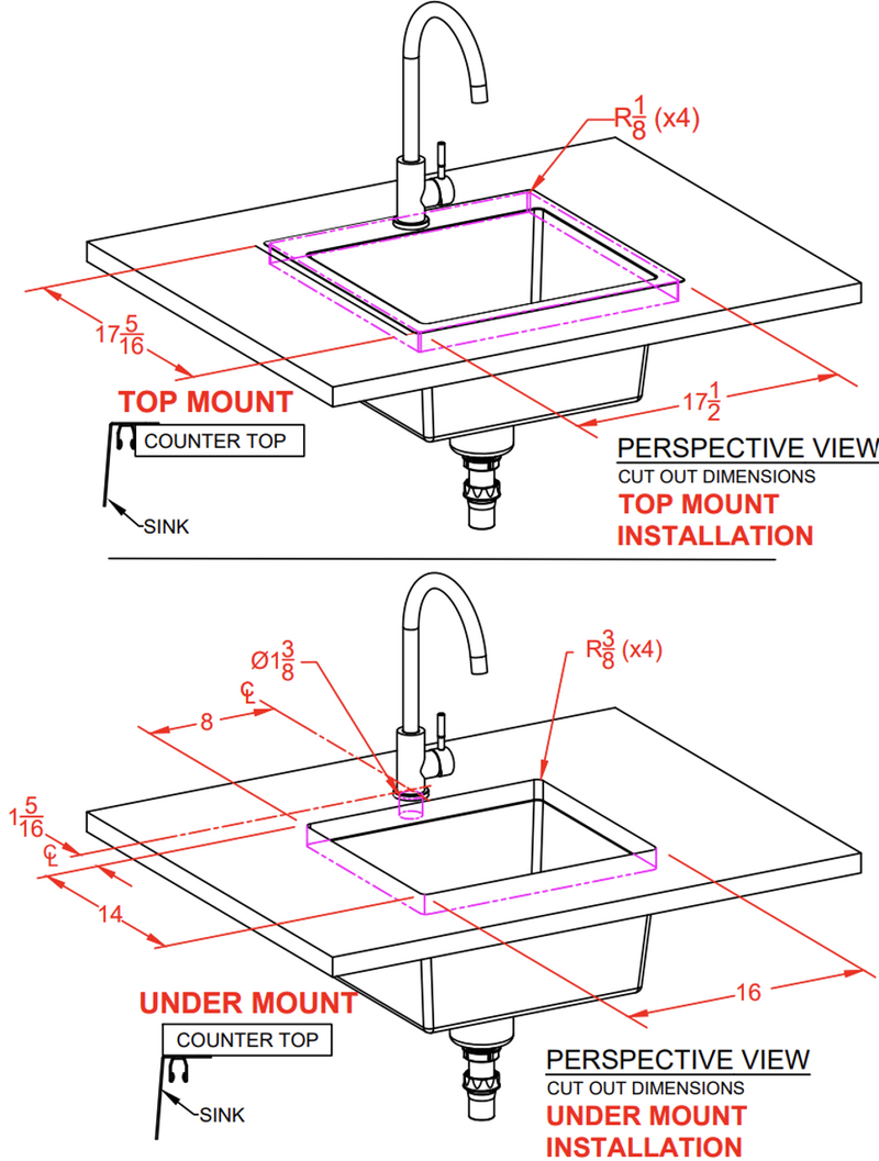 Bull 18-in Large Stainless Steel Sink & Faucet All In One Kit - Under & Over Mount