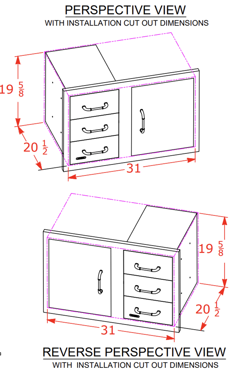 Bull 30-in Stainless Steel 3 Drawer Door Combo w/Reveal