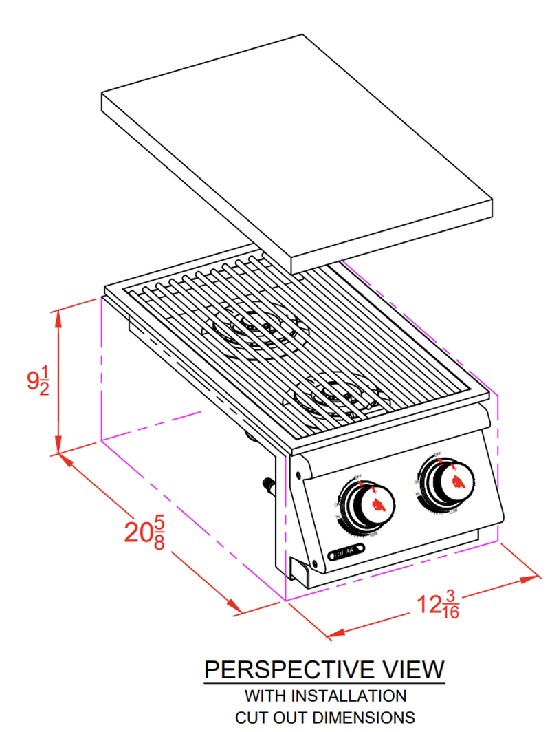 Bull Built-In Gas Propane Double Side Burner W/ Stainless Steel Lid