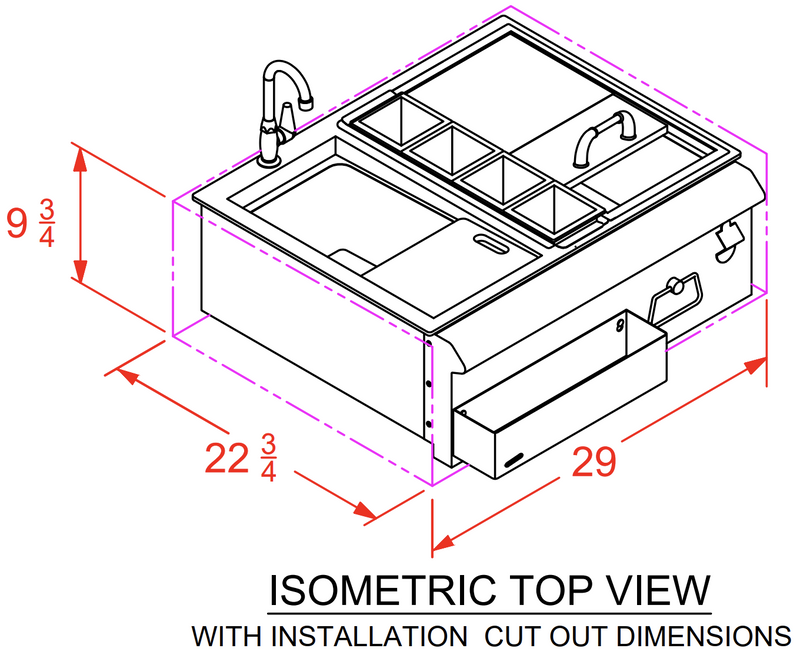 Bull 30-in Stainless Steel Slide-in Bar Center w/ Ice Chest & Sink
