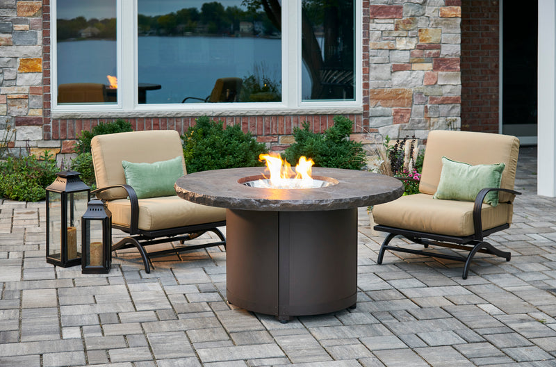 Outdoor GreatRoom Beacon 48-in Round Propane Fire Pit Table in Brown