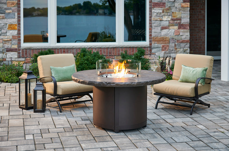 Outdoor GreatRoom Beacon 48-in Round Propane Fire Pit Table in Brown