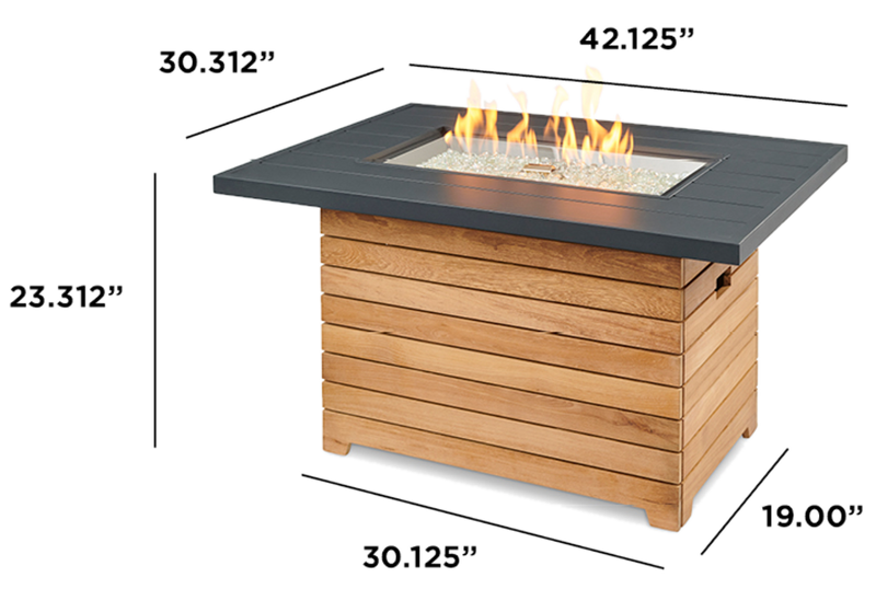 Outdoor GreatRoom Darien 42-in Rectangular Teak Propane Fire Pit Table with Aluminum Top