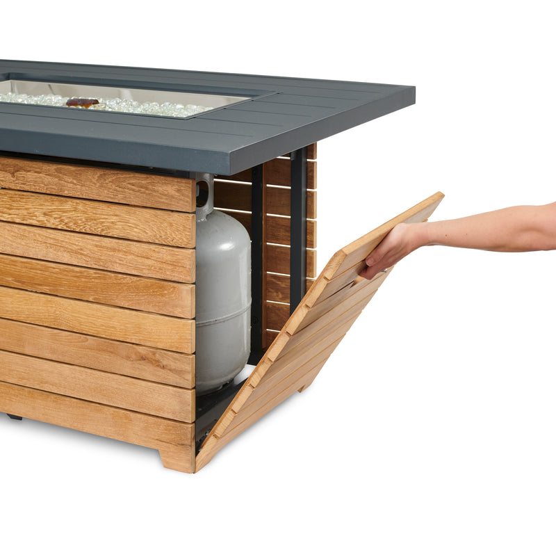 Outdoor GreatRoom Darien 42-in Rectangular Teak Propane Fire Pit Table with Aluminum Top