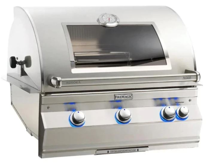FireMagic Aurora A660i 30-in Built-In Gas Propane Grill w/ Analog Thermometer & Magic View Window, Optional Rotisserie Kit
