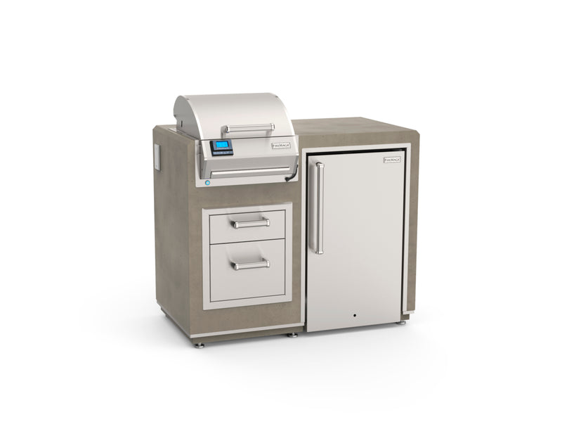 FireMagic 36" x 44" Electric Grill Island Bundle, w/ Refrigerator, Double Drawer, & GFRC Island in Smoke Finish