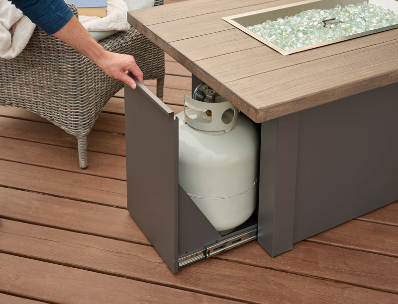 Outdoor GreatRoom Havenwood 44-in Rectangular Propane Fire Pit Table, Driftwood Everblend Top