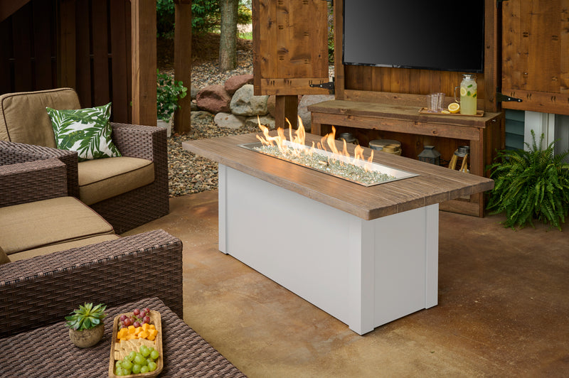 Outdoor GreatRoom Havenwood 62-in Linear Propane Fire Pit Table, Driftwood Everblend Top