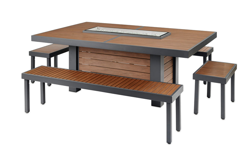 Outdoor GreatRoom Kenwood 5pc Aluminum Propane Fire Pit Dining Set in Brown