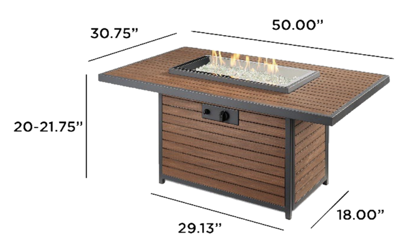 Outdoor GreatRoom Kenwood 50-in Rectangular Propane Fire Pit Table