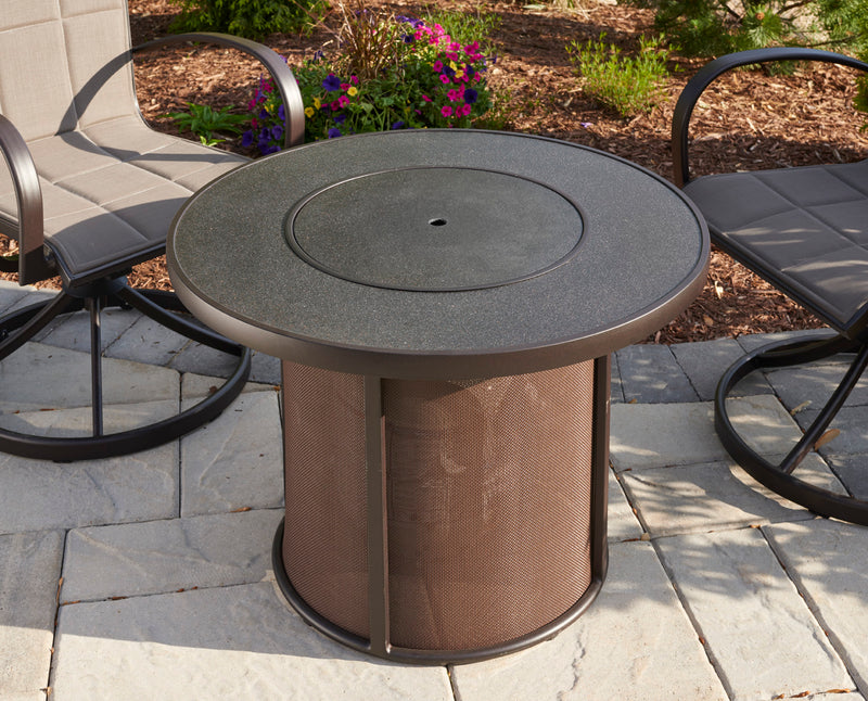 Outdoor GreatRoom Stonefire 32-in Round Aluminum Fire Pit Table in Brown