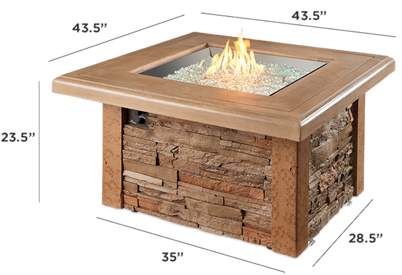 Outdoor GreatRoom Sierra 43-in Square Stone Propane Fire Pit Table in Mocha