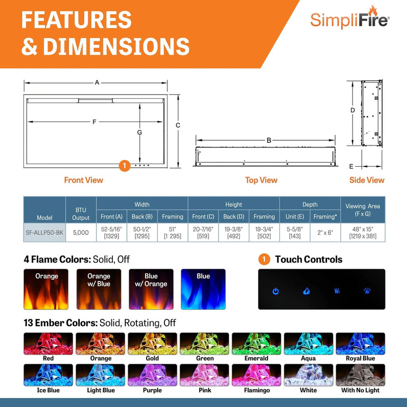 SimpliFire Allusion Platinum 50-in Linear Electric Fireplace