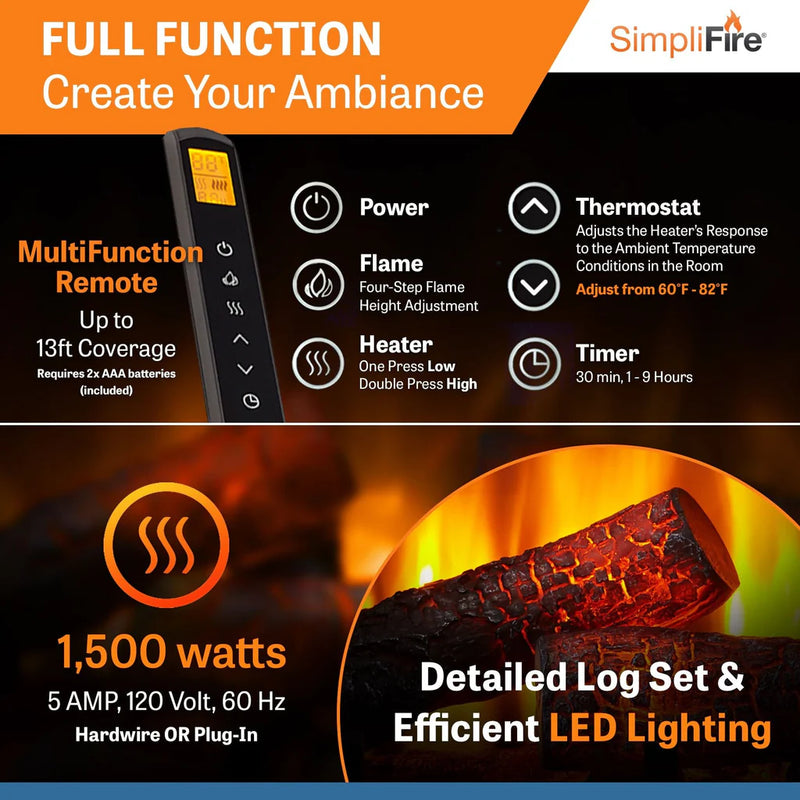 SimpliFire 35-in Electric Fireplace Insert