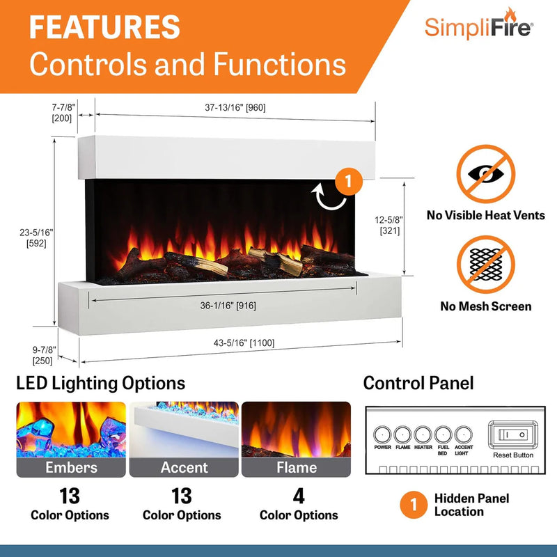 SimpliFire Format 36-in Floating Mantel Wall Electric Fireplace