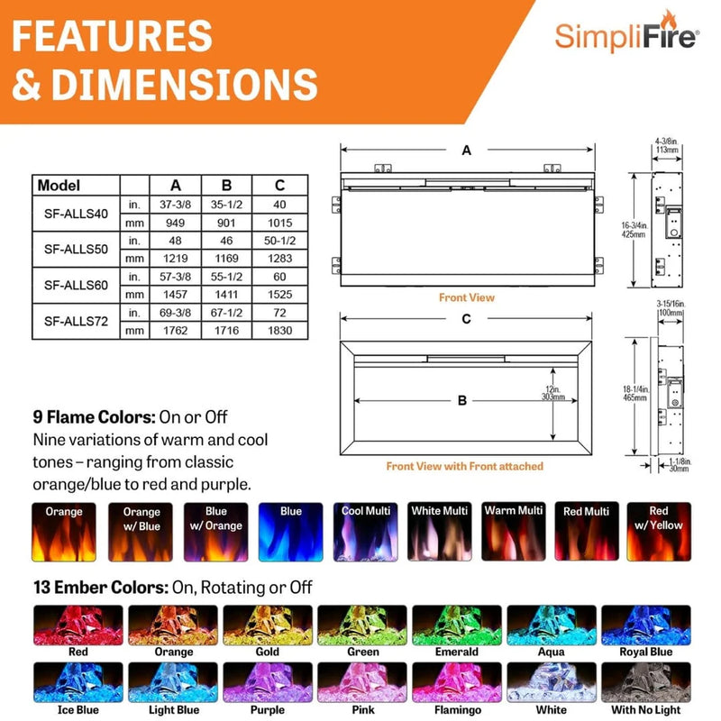SimpliFire Allusion Slim 72-in Linear Electric Fireplace