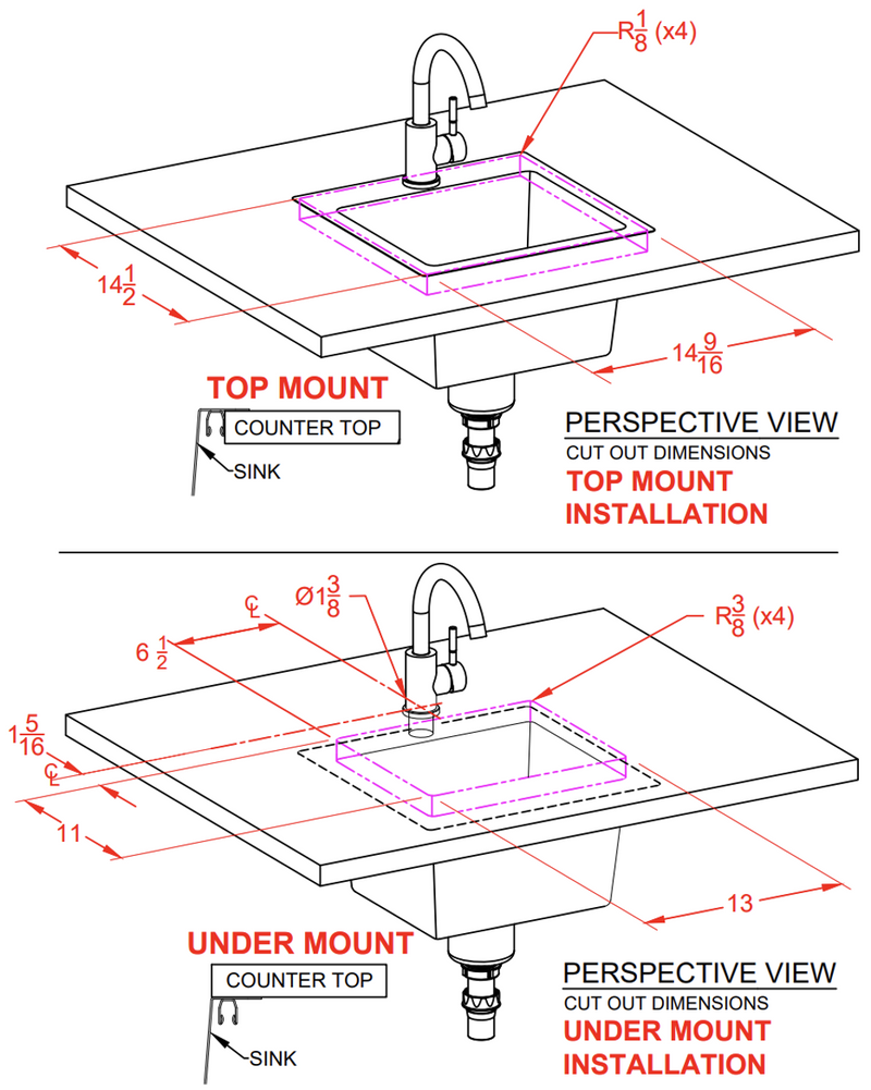 Bull 15-in Stainless Steel Sink & Faucet All In One Kit - Under & Over Mount