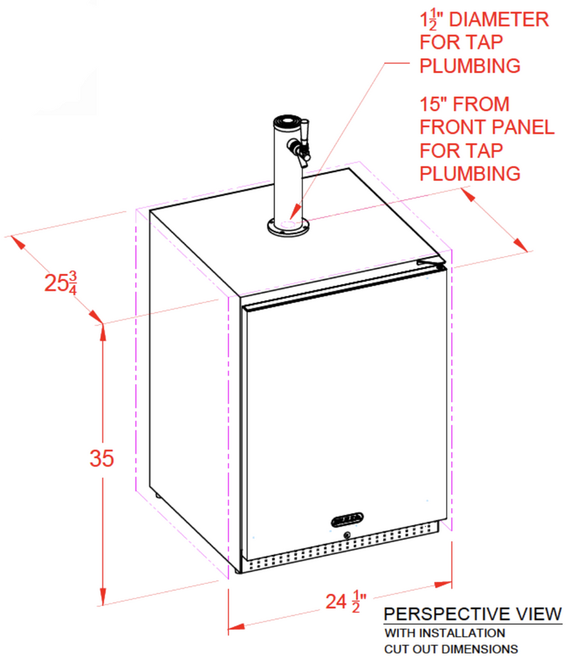 Bull 24-in 6.6 Cu. Ft. Outdoor Rated Single Tap Beer Dispenser/Kegerator