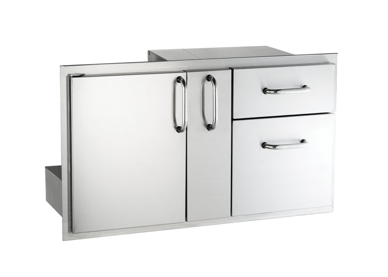 American Outdoor Grill 18" x 36" Stainless Steel Single Access Storage Door & Double Drawer Combo with Platter Storage