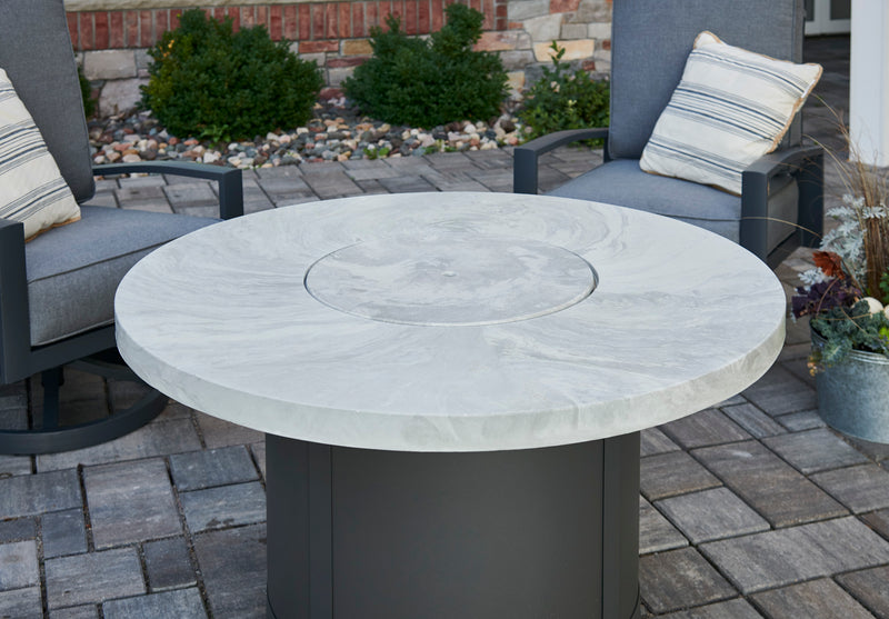 Outdoor GreatRoom Beacon 48-in Round Propane Fire Pit Table in White Onyx