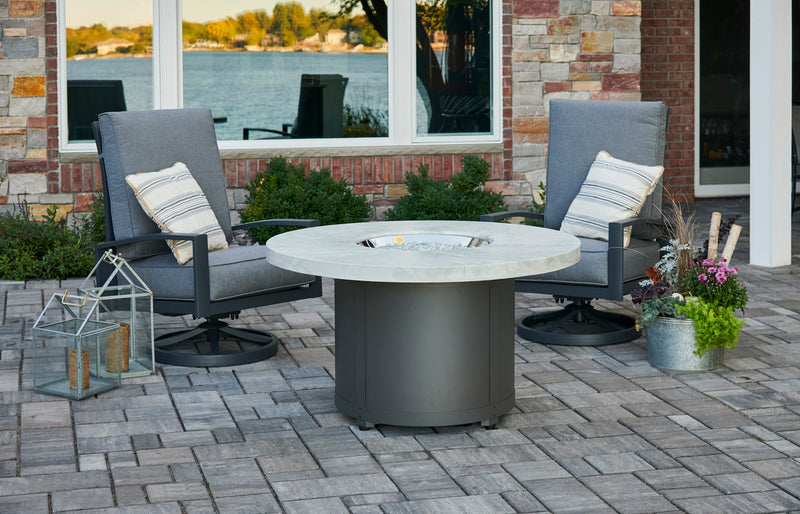 Outdoor GreatRoom Beacon 48-in Round Propane Fire Pit Table in White Onyx