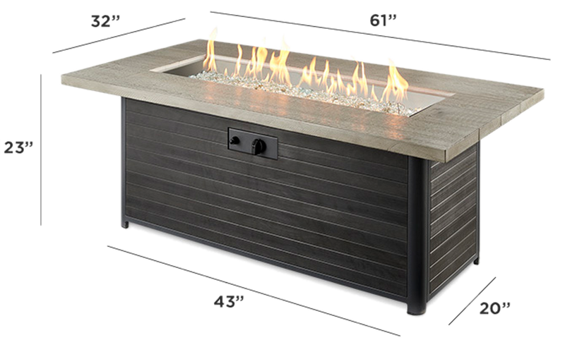 Outdoor GreatRoom Cedar Ridge 61-in Rectangular Propane Fire Pit Table in Gray Cedar