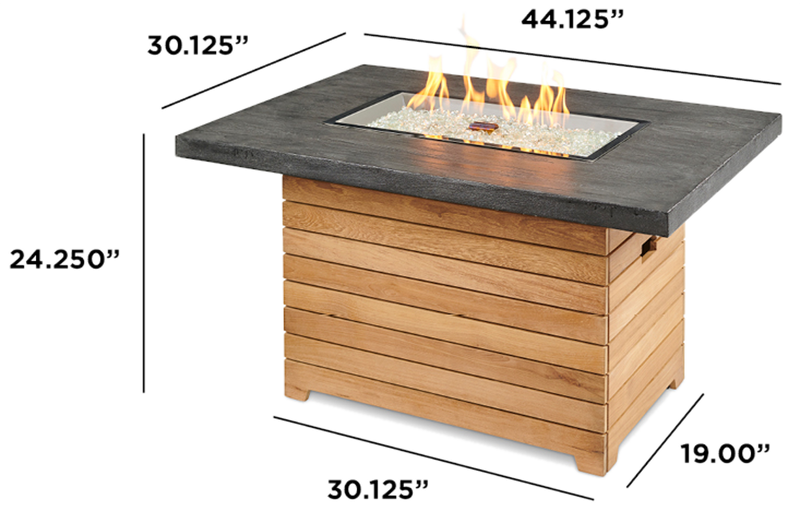 Outdoor GreatRoom Darien 44-in Rectangular Teak Propane Fire Pit Table with Gray Everblend Top