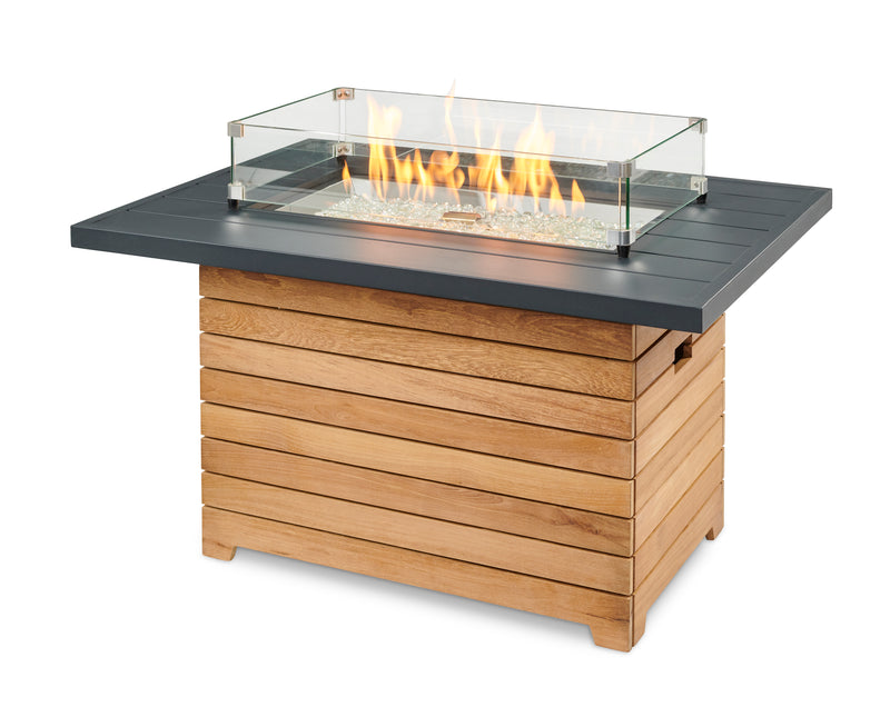 Outdoor GreatRoom Darien 42-in Rectangular Teak Propane Fire Pit Table with Aluminum Top