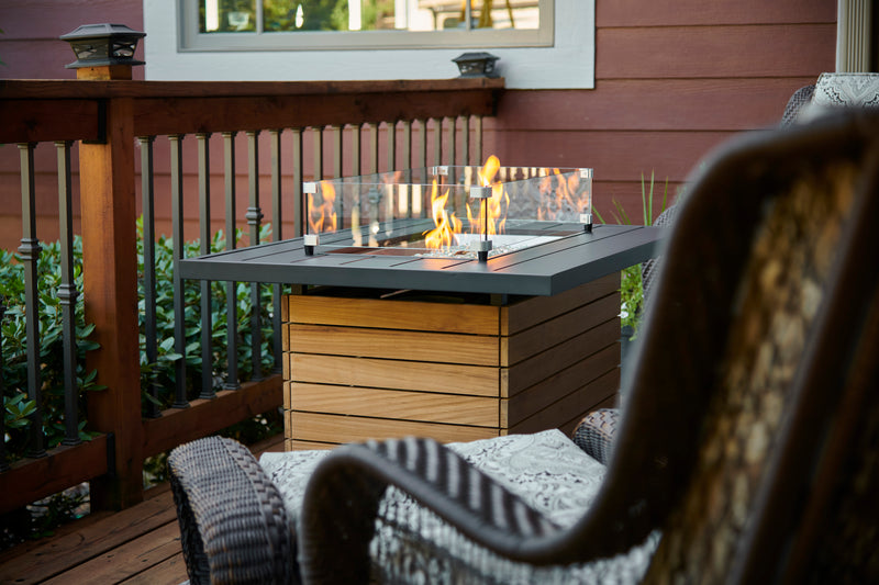 Outdoor GreatRoom Darien 42-in Rectangular Teak Propane Fire Pit Table with Aluminum Top