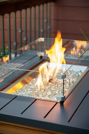 Outdoor GreatRoom Darien 42-in Rectangular Teak Propane Fire Pit Table with Aluminum Top