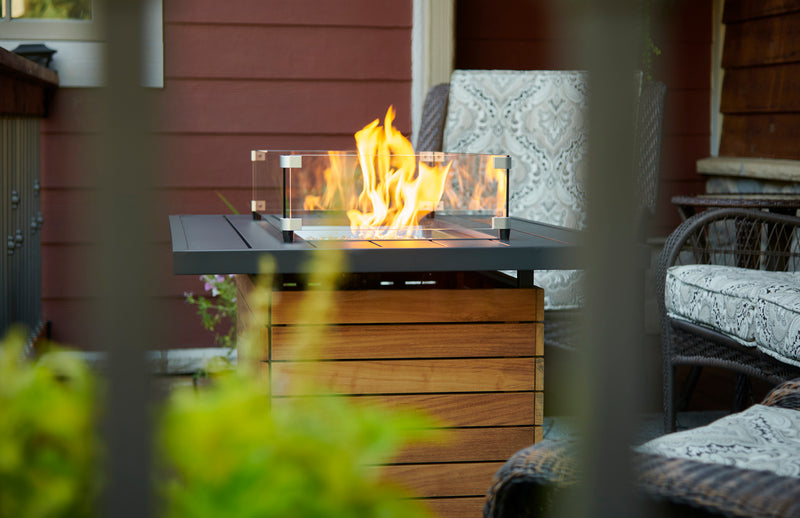 Outdoor GreatRoom Darien 42-in Rectangular Teak Propane Fire Pit Table with Aluminum Top