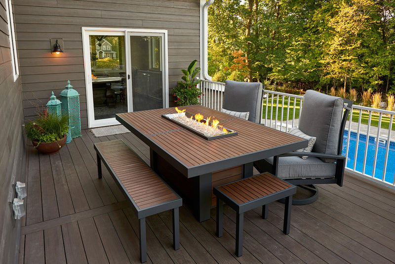 Outdoor GreatRoom Kenwood 5pc Aluminum Propane Fire Pit Dining Set in Brown