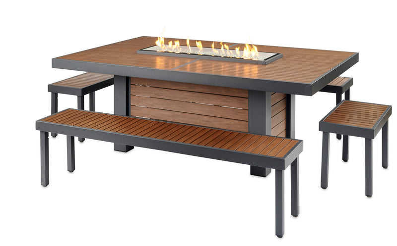 Outdoor GreatRoom Kenwood 5pc Aluminum Propane Fire Pit Dining Set in Brown