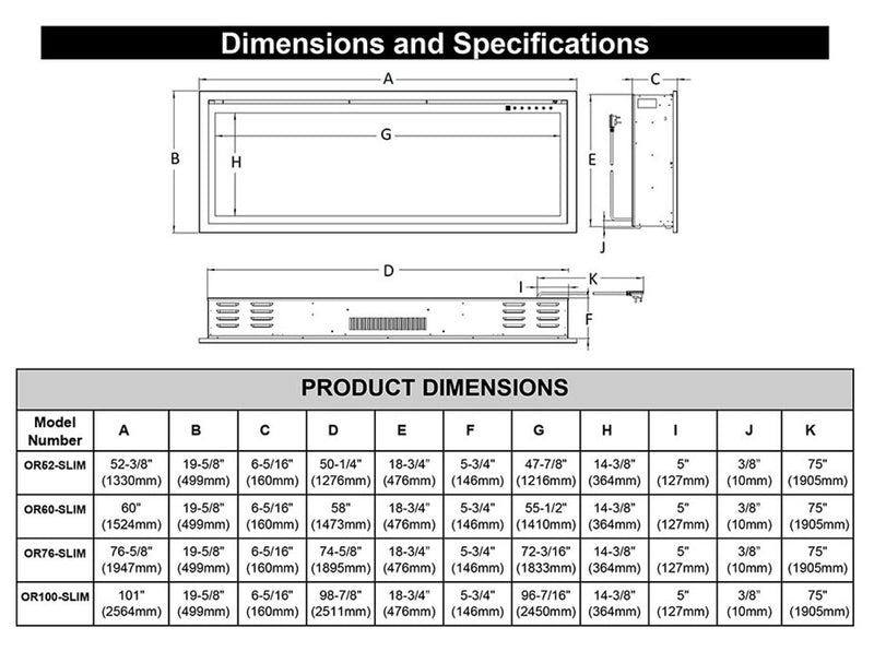 Modern Flames Orion 60-in Slim Heliovision Linear Electric Fireplace