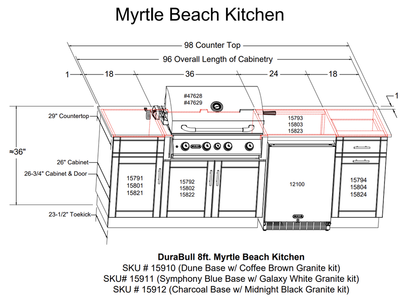 Bull Myrtle Beach Durabull 8-ft Kitchen Island in Dune Base and Coffee Brown Granite