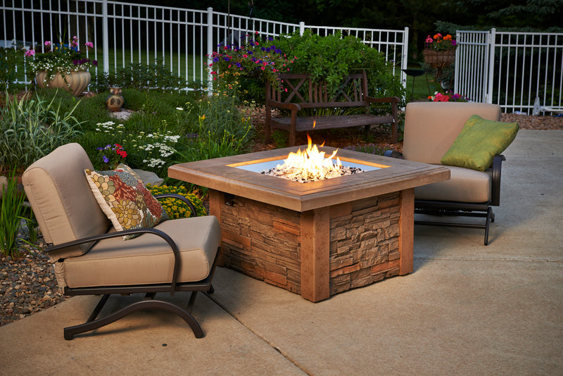 Outdoor GreatRoom Sierra 43-in Square Stone Propane Fire Pit Table in Mocha