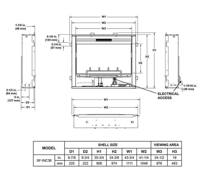 SimpliFire Inception 36-in Built-In Electric Fireplace